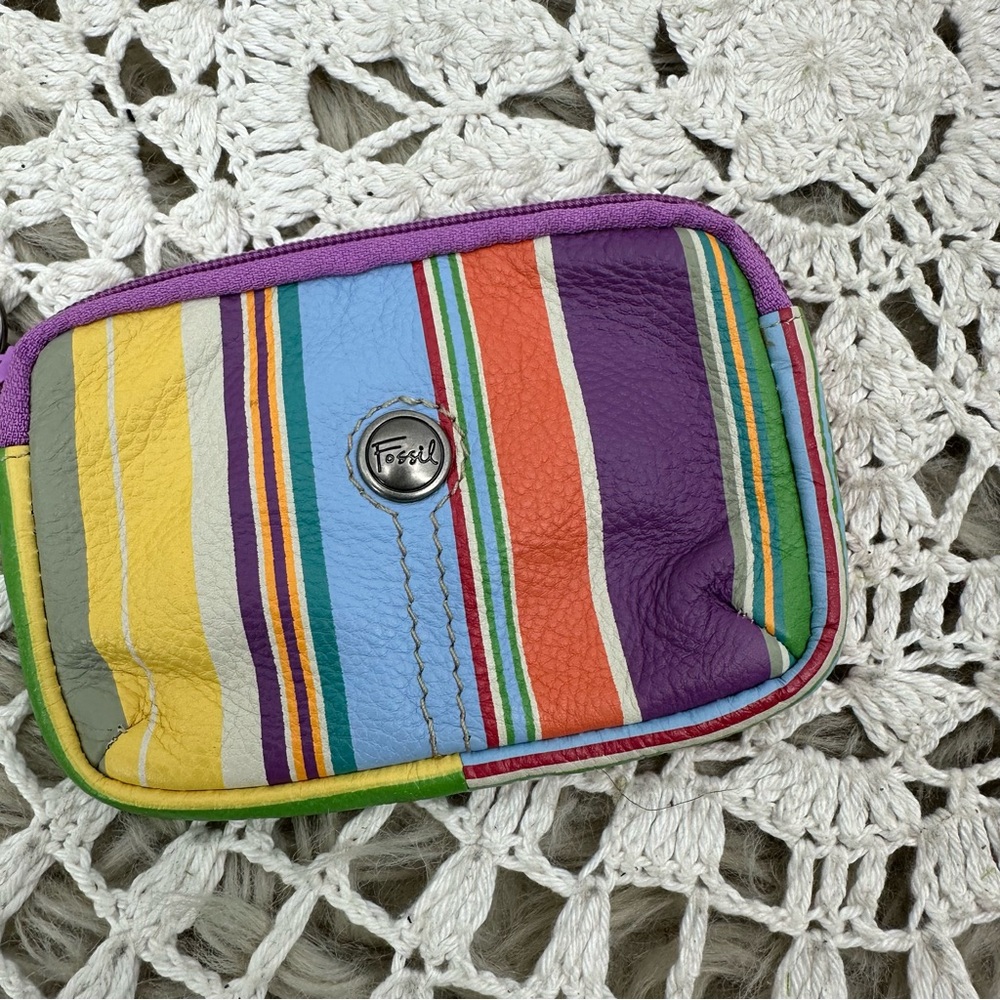 Fossil Colorful Stripe Keychain Wallet Boho Weste… - image 2